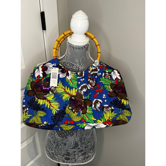 NWT New Tropical Handbag Bamboo Handle - Picture 1 of 9